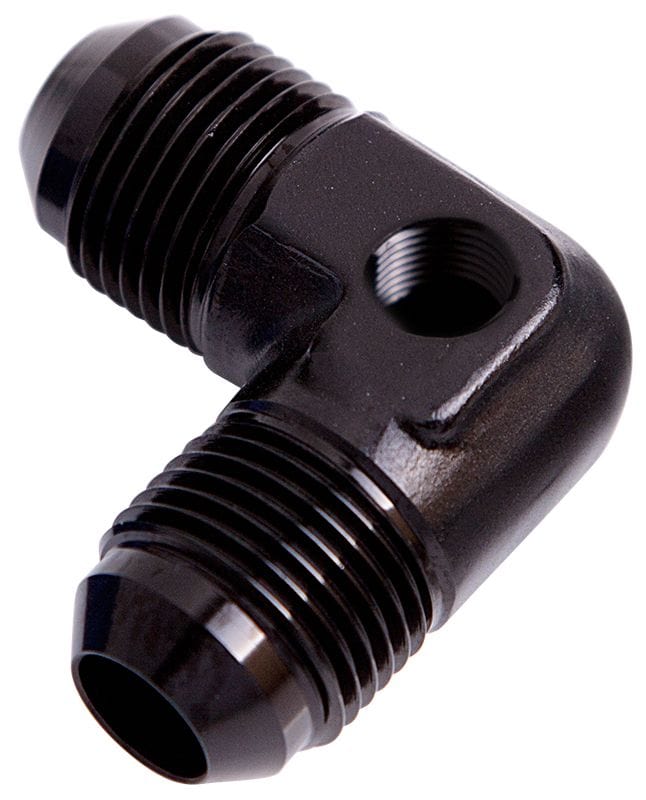 Aeroflow Performance Black Finish Aeroflow 90° Male Flare Union with 1/8" Port -8AN AF821-08PBLK SR