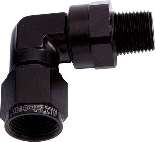 Aeroflow Performance Black Finish Aeroflow 90° Male NPT to Female AN Adapter 3/8" to -6AN AF923-06-06BLK SR