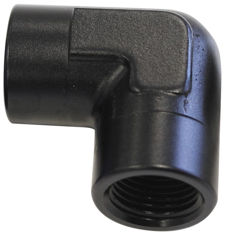 Aeroflow Performance Black Finish Aeroflow 90° NPT Female Adapter - 3/8" AF913-06BLK SR