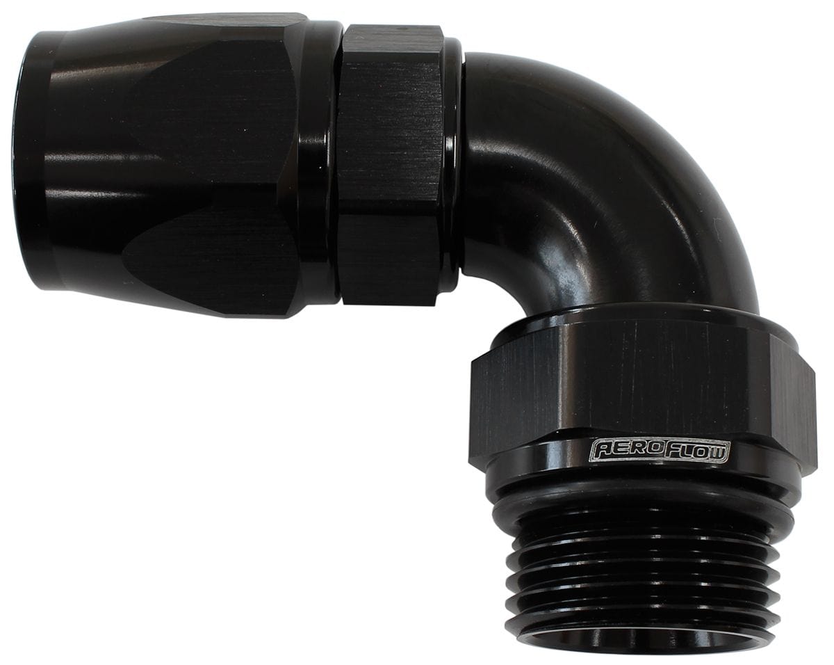 Aeroflow Performance Black Finish Aeroflow 90° ORB Male Swivel PTFE (Teflon®) Hose End -6 ORB to -6AN AF583-06-06DBLK SR