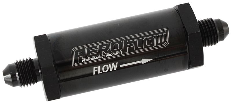 Aeroflow Performance Black Finish. Includes 30 Micron Element, 3" Long, 1" O.D Aeroflow Long Inline Fuel & Oil Filter -4AN AF607-04BLK SR