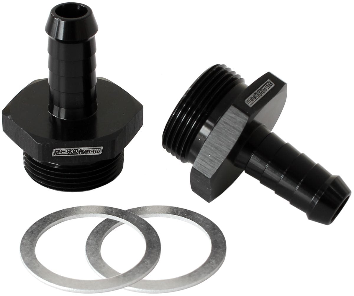 Aeroflow Performance Black Finish. Suit Holley Inlet Feed Aeroflow Carburettor Adapter - Male 3/8" Barb to 7/8" x 20 AF700-01BLK SR