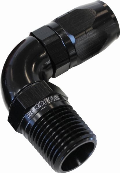 Aeroflow Performance Black Finish. Suits 100 & 450 Series Hose Aeroflow 90° Male NPT Full Flow Swivel Hose End 1/2" to -10AN AF529-10-08BLK SR