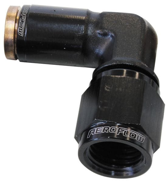 Aeroflow Performance Black Finish. Suits 120 Series Nylon Hose Aeroflow 120 Series 90° -4AN to 1/4" Push to Connect Fitting AF123-04-04BLK SR