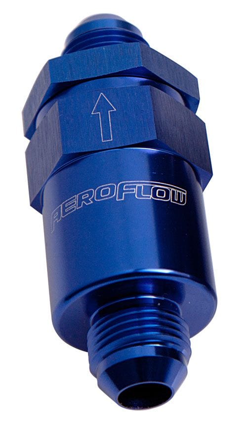 Aeroflow Performance Blue Finish. 2" Length Aeroflow 30 Micron Billet Fuel Filter -8AN AF609-08 SR