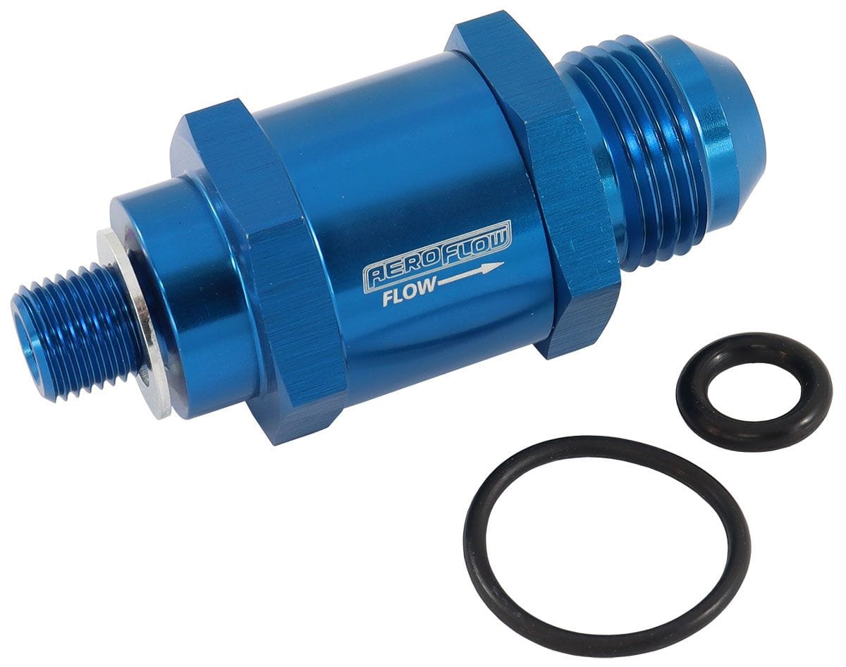 Aeroflow Performance Blue Finish Aeroflow EFI Fuel Pump Check Valve -8AN (M10 x 1.00mm) AF616-08 SR