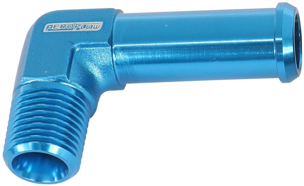 Aeroflow Performance Blue Finish Aeroflow Male NPT to Barb 90° Adapter 1/8" to 3/8" AF842-02-06 SR
