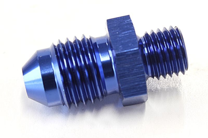 Aeroflow Performance Blue Finish Aeroflow Metric to Male Flare Adapter M8 x 1.0mm to -4AN AF728-04 SR