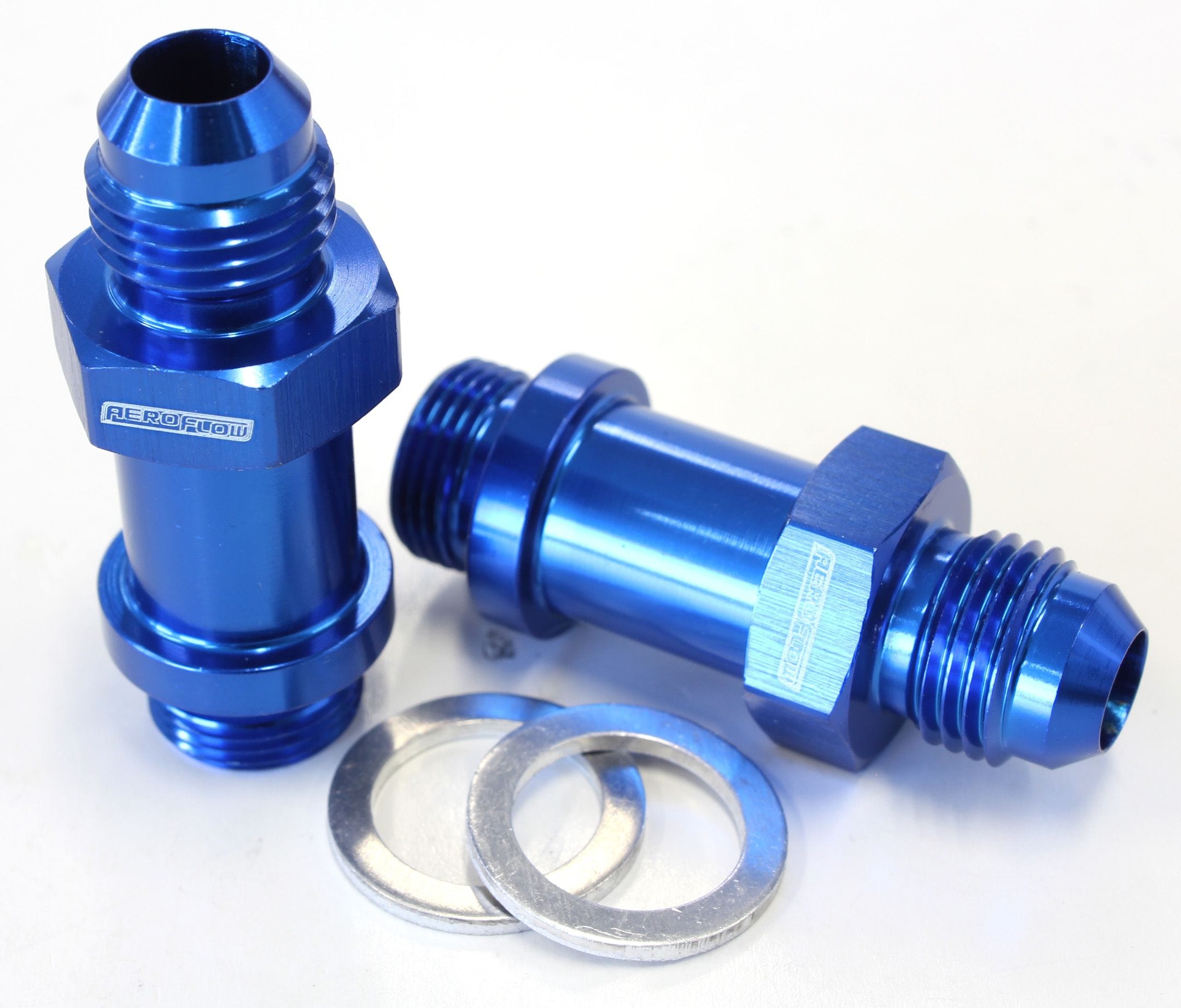 Aeroflow Performance Blue Finish. Suit Demon / Holley Inlet Feed Aeroflow Carburettor Adapter - Male 9/16" x 24 to -6AN 1-3/4" Long AF701-06-L SR