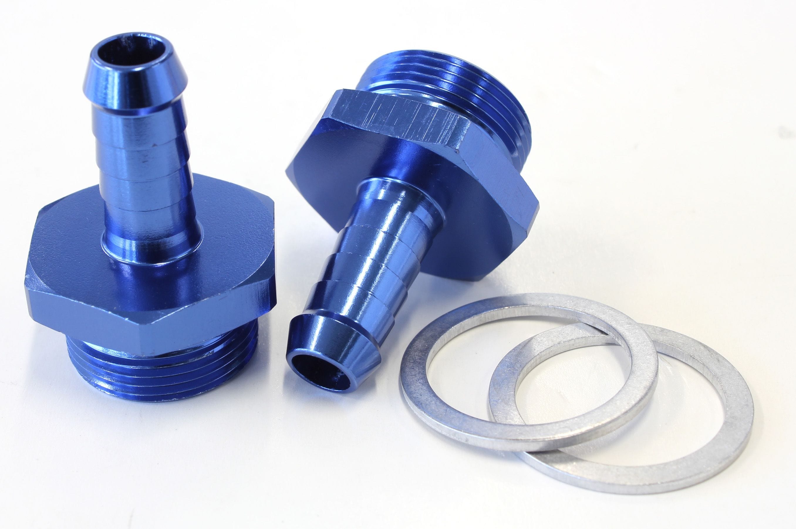 Aeroflow Performance Blue Finish. Suit Holley Inlet Feed Aeroflow Carburettor Adapter - Male 3/8" Barb to 7/8" x 20 AF700-01 SR