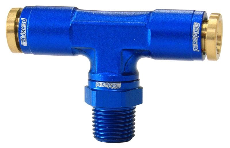 Aeroflow Performance Blue Finish. Suits 120 Series Nylon Hose Aeroflow 120 Series 1/8" NPT to 1/4" Push to Connect Tee Fitting AF124-04-02 SR