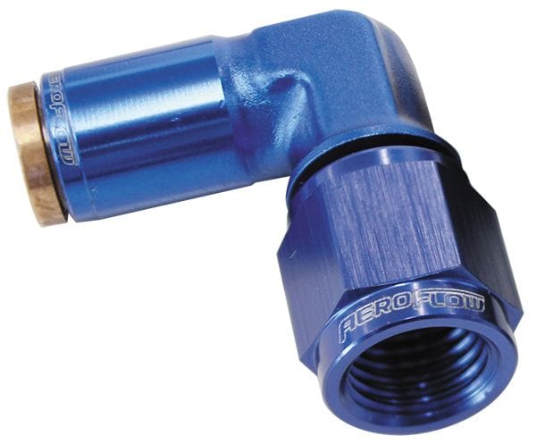 Aeroflow Performance Blue Finish. Suits 120 Series Nylon Hose Aeroflow 120 Series 90° -3AN to 3/16" Push to Connect Fitting AF123-03-02 SR