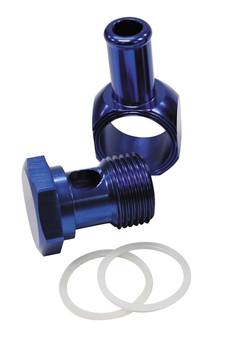 Aeroflow Performance Blue Finish. Suits Edelbrock Carburettors Aeroflow Alloy AN Banjo with Bolt 16mm to Barb AF164-06 SR