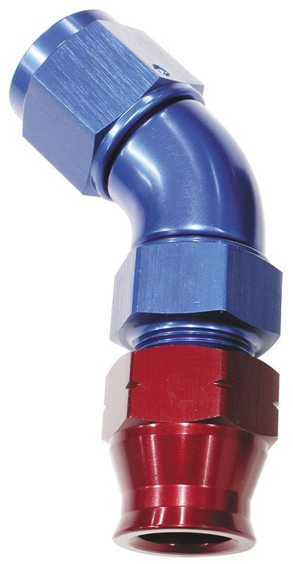 Aeroflow Performance Blue/Red Finish. Suits Aeroflow, Moroso & Russell Tubing Aeroflow 45° Tube to Female AN Adapter 3/8" to -6AN AF129-06 SR