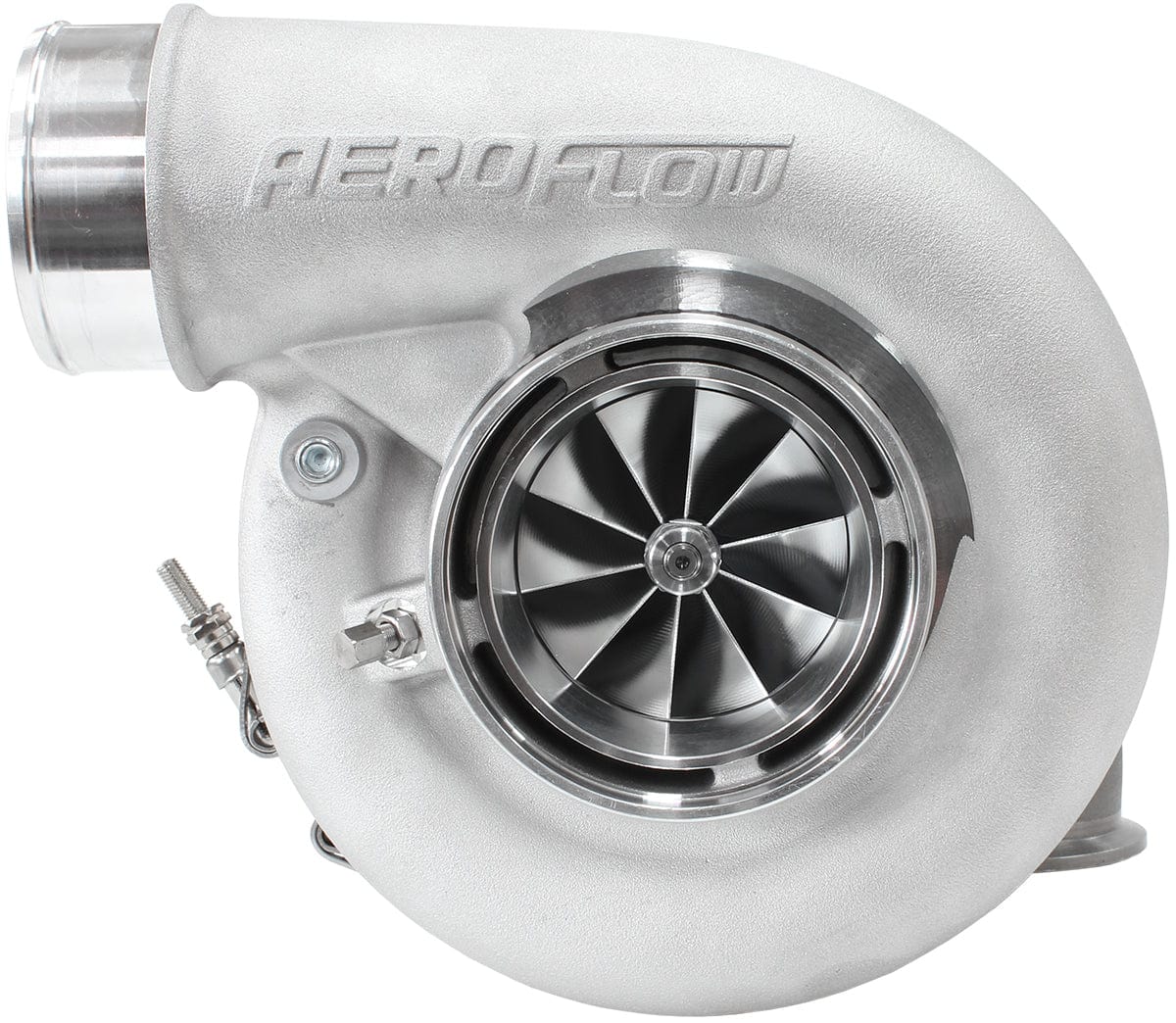 Aeroflow Performance External Wastegate, V-Band Inlet & Exhaust Flanges Aeroflow BOOSTED 7375 1.28 Reverse Rotation Turbocharger 1200HP, Natural Cast Finish AF80 SR