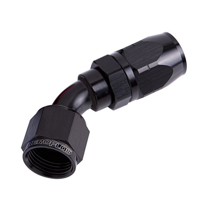 Aeroflow Performance Fittings 500 Series Cutter Swivel 45° Hose End. Suits 100 & 450 Series Hose SR