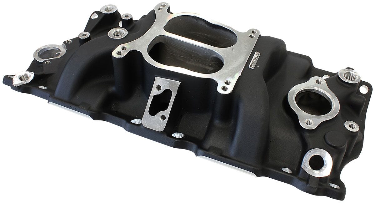 Aeroflow Performance Idle - 5500 RPM, Square Bore Carburettor Pad, EGR Mode l Aeroflow SB Chev Classic Dual Plane Intake Manifold, Black Finish AF6211-1000 SR