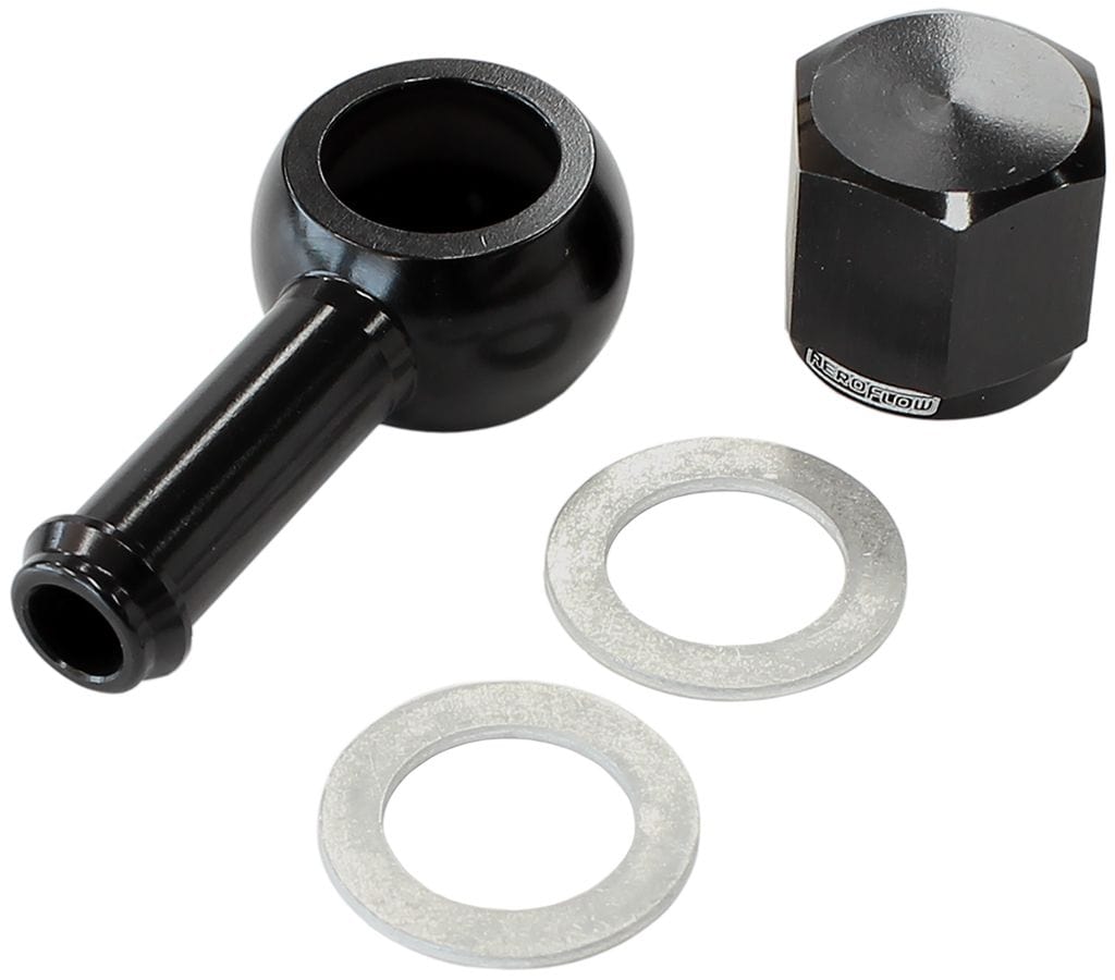 Aeroflow Performance Includes Banjo Fitting & Cap Aeroflow 90° Fuel Pump Banjo Kit - Black AF49-1020BLK SR
