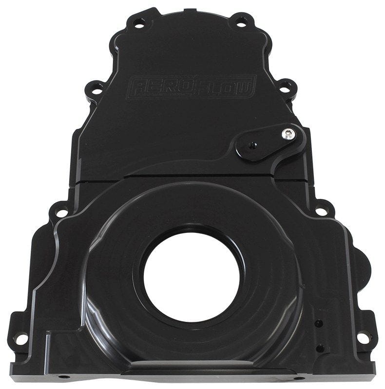 Aeroflow GM LS 2-Piece Billet Timing Cover - Black Finish AF64-4361BLK