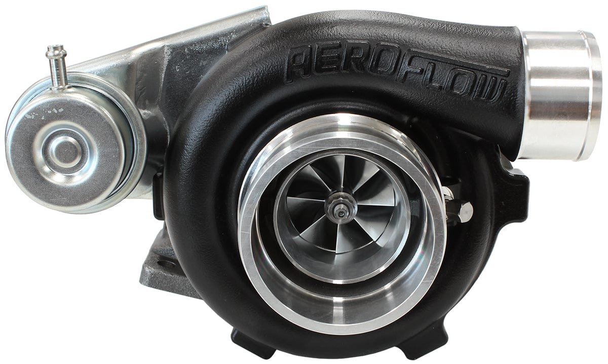 Aeroflow Performance Internal Wastegate, T25 / T28 Inlet Flange, 5-Bolt Exhaust Flange Aeroflow BOOSTED 4647 .64 Turbocharger 475HP, Hi Temp Black Finish AF8005-2000BLK SR