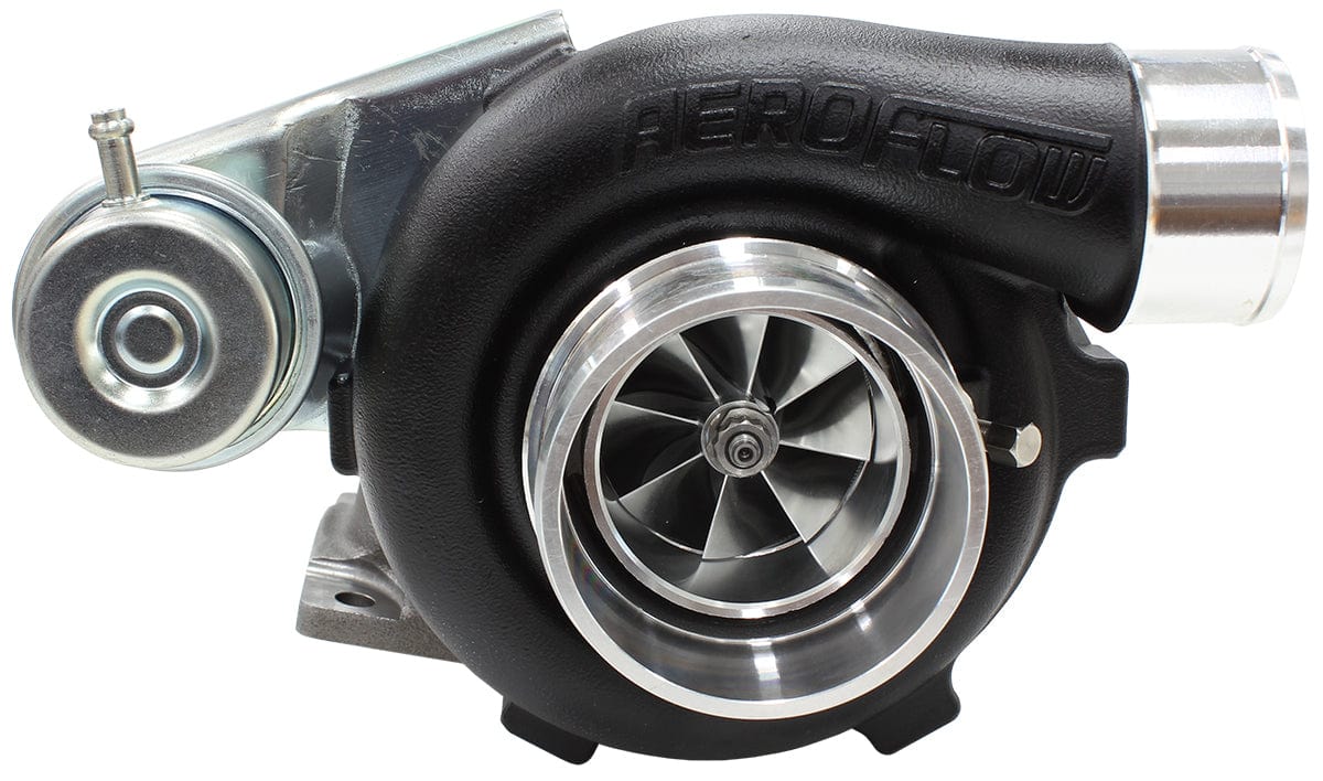Aeroflow Performance Internal Wastegate, T25 / T28 Inlet Flange, 5-Bolt Exhaust Flange Aeroflow BOOSTED 5447 .64 Turbocharger 495HP, Hi Temp Black Finish AF8005-2005BLK SR