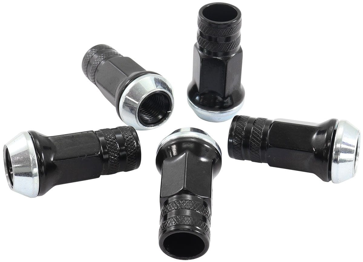 Aeroflow Performance Pack of 5, 60 Degree Taper Aeroflow Acorn Long Open Black Wheel Nuts - M14 x 1.50mm AF3018-3000 SR