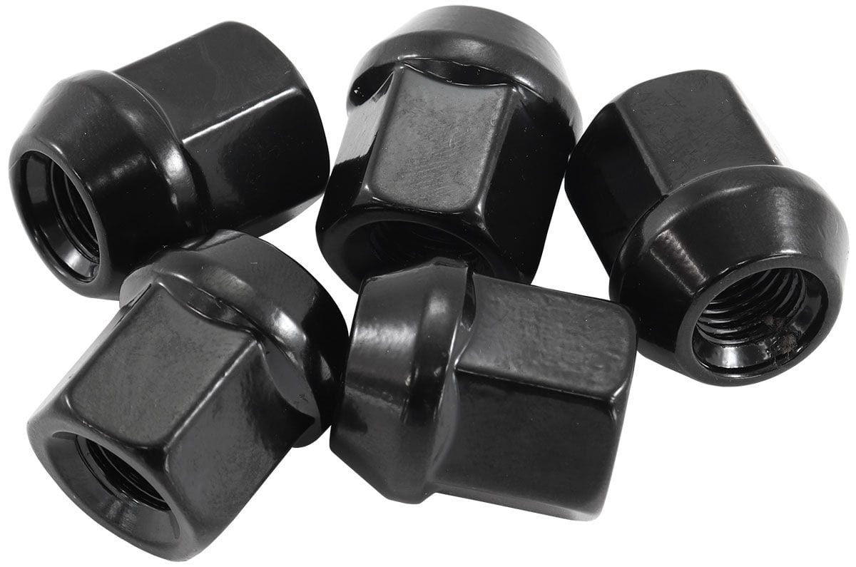Aeroflow Performance Pack of 5, 60 Degree Taper Aeroflow Acorn Short Open Black Wheel Nuts - M12 x 1.25mm AF3015-1000 SR