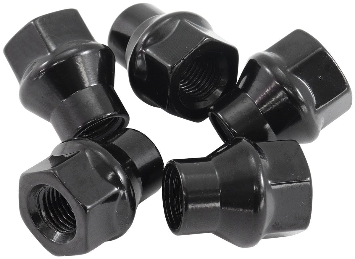 Aeroflow Performance Pack of 5, 60 Degree Taper with 0.300" Shank Aeroflow Conical ET Style Open Black Wheel Nuts - 1/2-20" AF3012-4000 SR