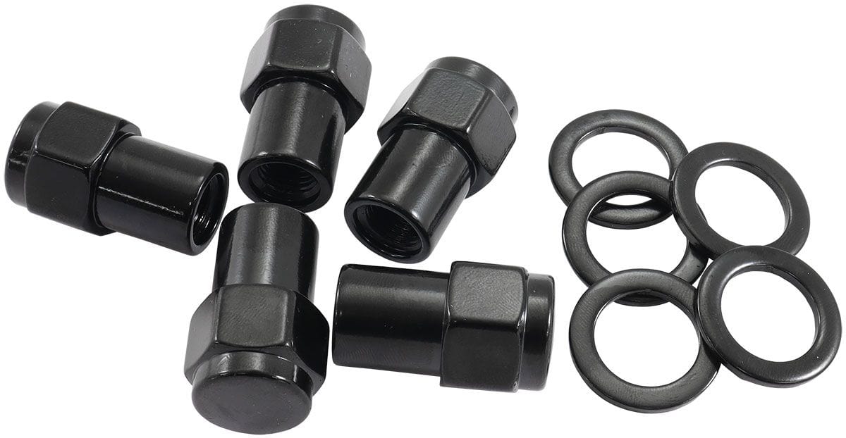 Aeroflow Performance Pack of 5, Washer Seat with Shank Aeroflow 0.550" Shank Closed Black Wheel Nuts - M12 x 1.25mm AF3025-6000 SR