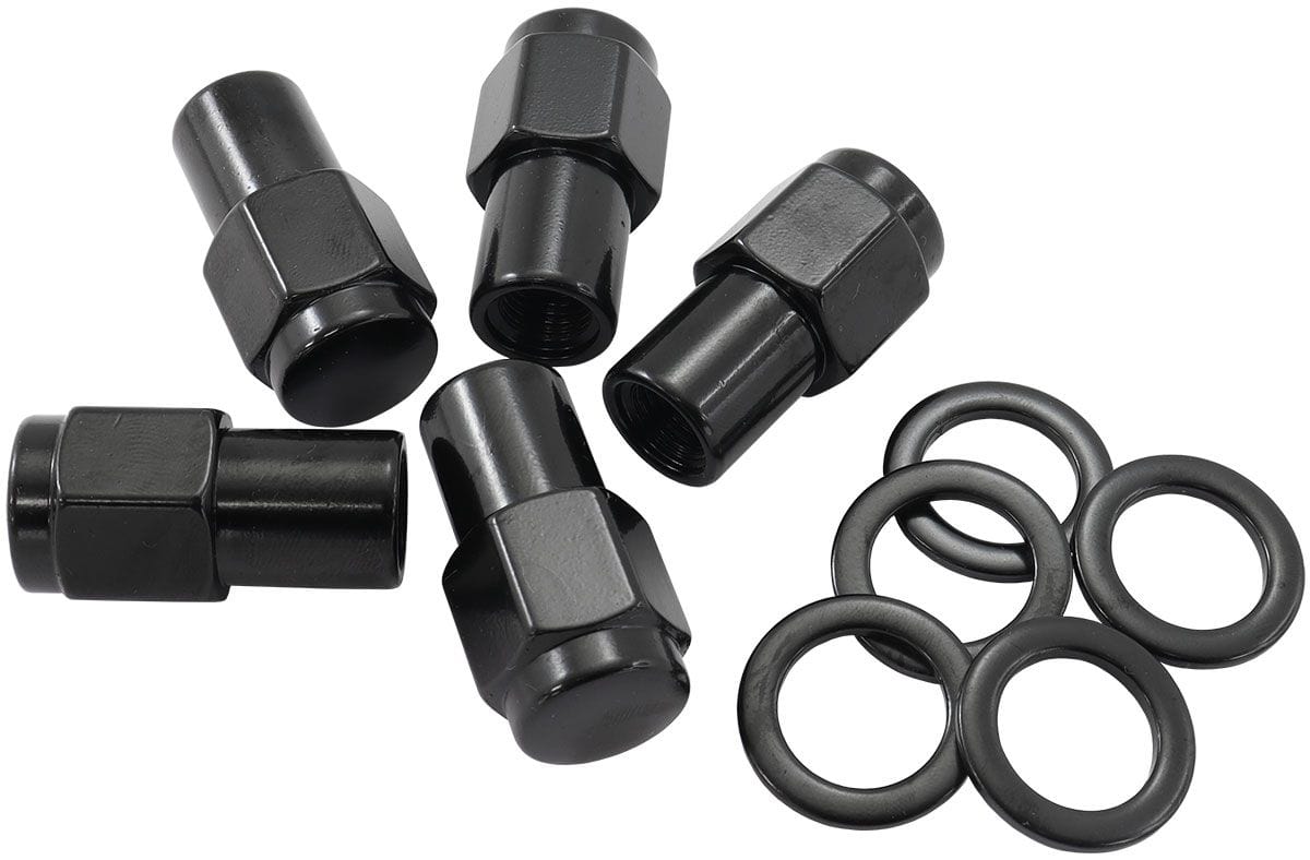Aeroflow Performance Pack of 5, Washer Seat with Shank Aeroflow 0.750" Shank Closed Black Wheel Nuts - M12 x 1.50mm AF3026-7000 SR