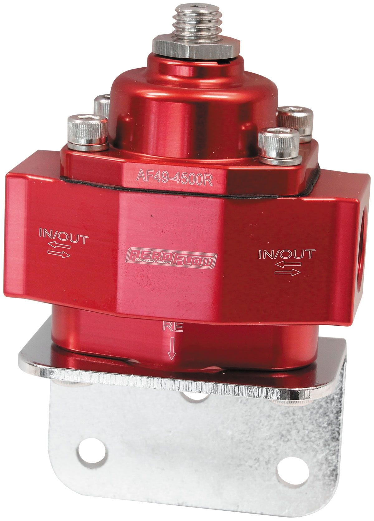 Aeroflow Performance Red Finish. 3/8" NPT Ports with Bottom Return Aeroflow Billet Bypass Fuel Pressure Regulator 4.5-9psi Adjustable AF49-4500R SR