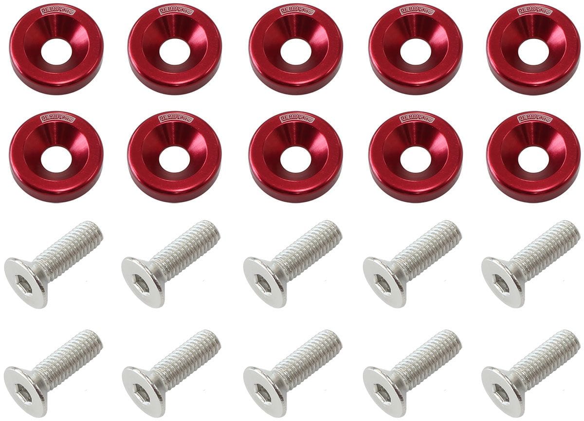 Aeroflow Performance Red Finish Aeroflow 1/4" Billet Dress-Up / Fender Bolt Kit (10 pack) AF64-4372R SR