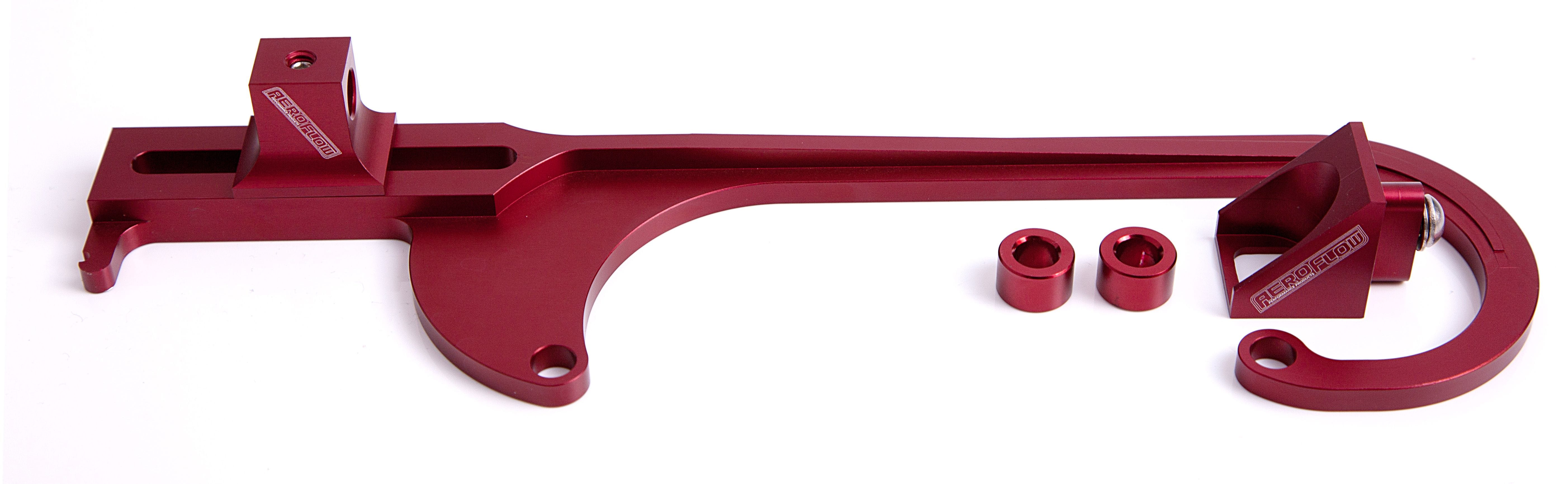 Aeroflow Performance Red Finish Return spring bracket part number AF64-2031R sold separate Aeroflow Billet Throttle Cable Bracket 4150 Style AF64-2026R SR