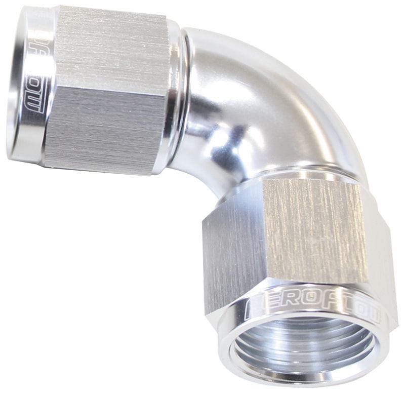 Aeroflow Performance Silver Finish Aeroflow 90° Full Flow Female Coupler -4AN AF583-04S SR