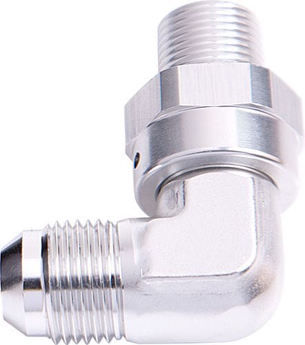 Aeroflow Performance Silver Finish Aeroflow 90° NPT Swivel to Male AN Flare Adapter 1/8" to -6AN AF922-06-02S SR
