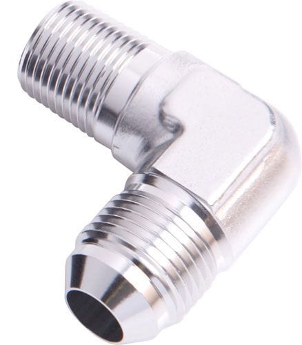 Aeroflow Performance Silver Finish Aeroflow 90° NPT to Male Flare Adapter 1/2" to -12AN AF822-12-08S SR
