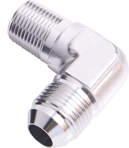 Aeroflow Performance Silver Finish Aeroflow 90° NPT to Male Flare Adapter 1/4" to -4AN AF822-04-04S SR