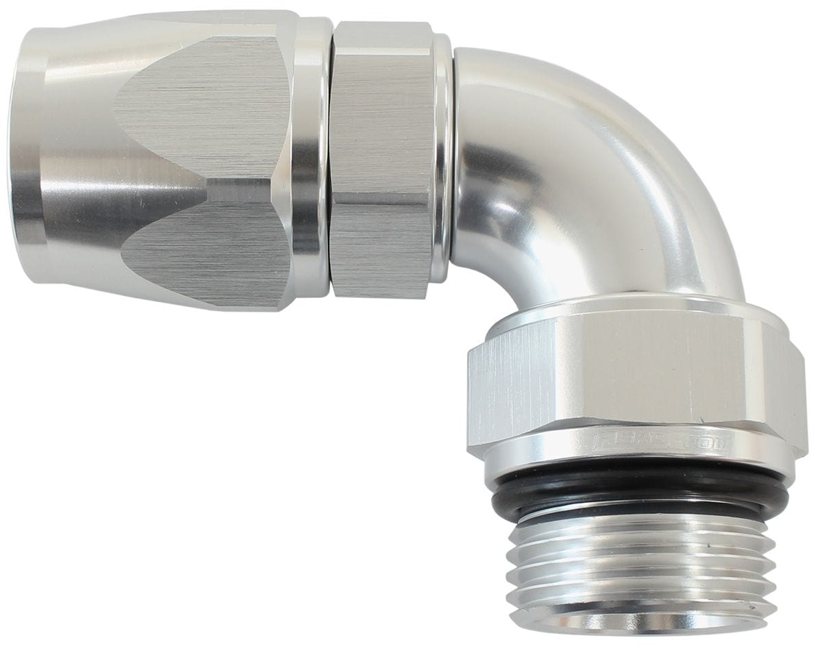Aeroflow Performance Silver Finish Aeroflow 90° ORB Male Swivel PTFE (Teflon®) Hose End -6 ORB to -6AN AF583-06-06DS SR