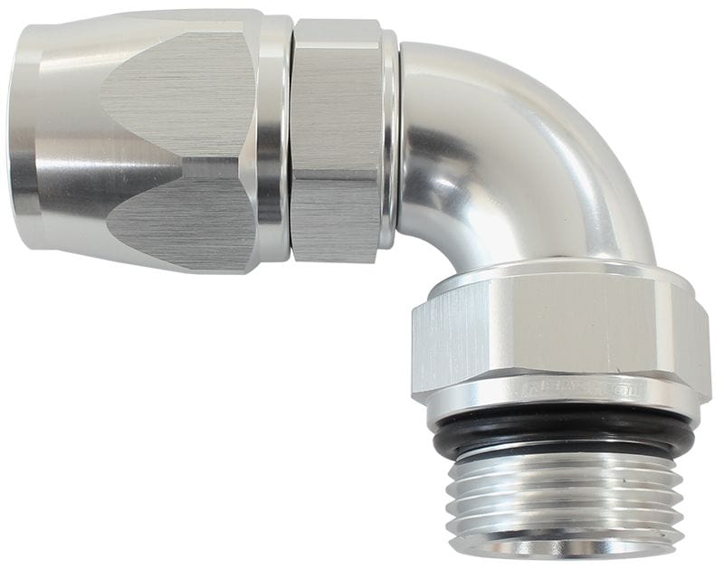 Aeroflow Performance Silver Finish Aeroflow 90° ORB Male Swivel PTFE (Teflon®) Hose End -8 ORB to -8AN AF583-08-08DS SR