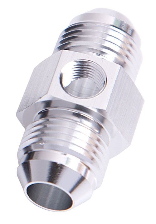 Aeroflow Performance Silver Finish Aeroflow Straight Male Flare Union with 1/8" Port -6AN AF141-06S SR
