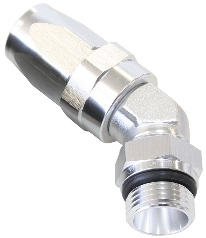 Aeroflow Performance Silver Finish. Suit 100 & 450 Series Hose Aeroflow ORB Taper Swivel 45° Hose End -6 ORB to -6AN AF844-06-06S SR