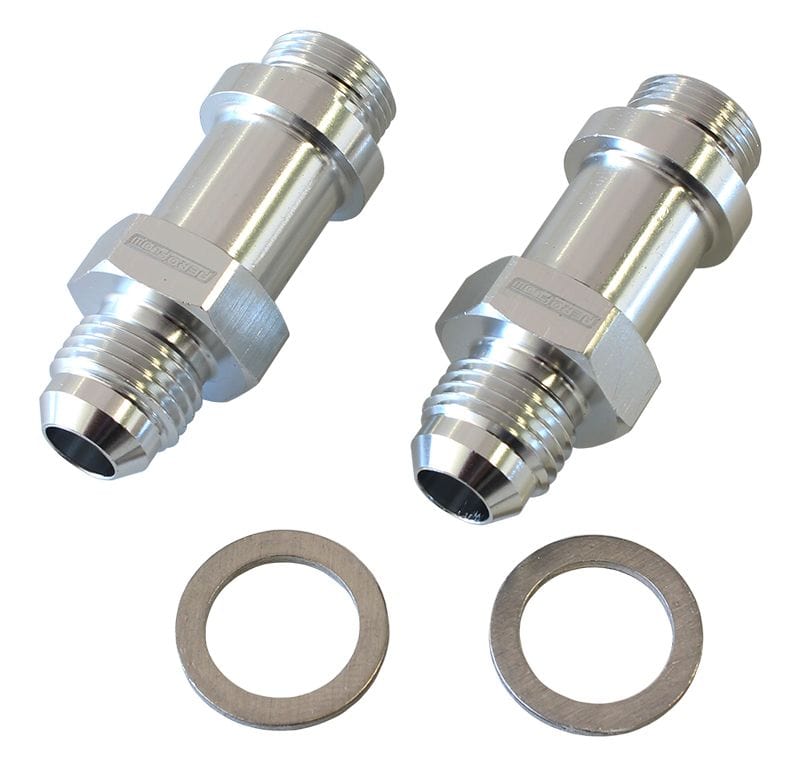 Aeroflow Performance Silver Finish. Suit Demon / Holley Inlet Feed Aeroflow Carburettor Adapter - Male 9/16" x 24 to -6AN 1-3/4" Long AF701-06-LS SR