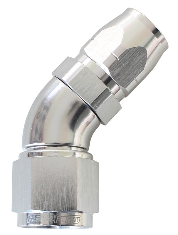 Aeroflow Performance Silver Finish. Suits 100 & 450 Series Hose Aeroflow 550 Series Cutter Style One Piece Swivel 45° Stepped Hose End -10AN to -8 Hose A SR