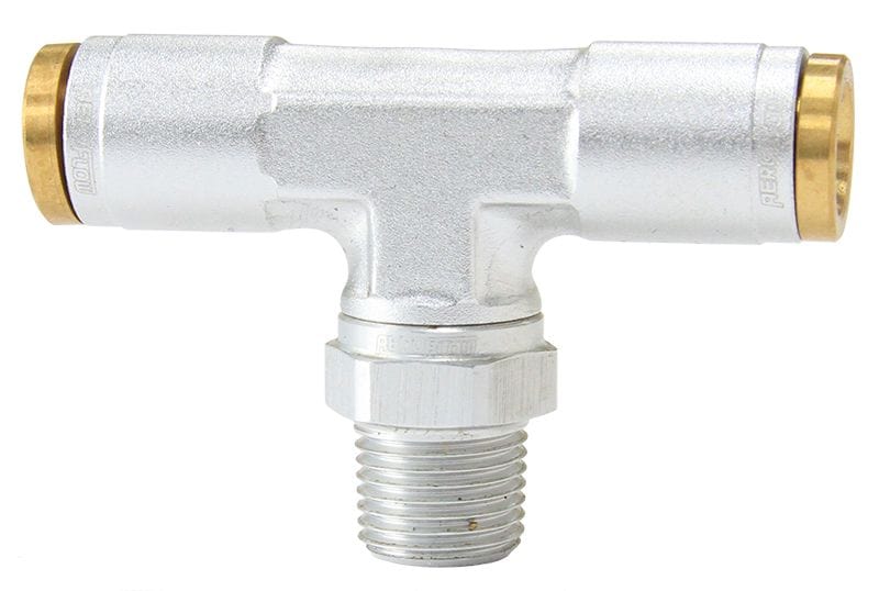 Aeroflow Performance Silver Finish. Suits 120 Series Nylon Hose Aeroflow 120 Series 1/8" NPT to 1/4" Push to Connect Tee Fitting AF124-04-02S SR