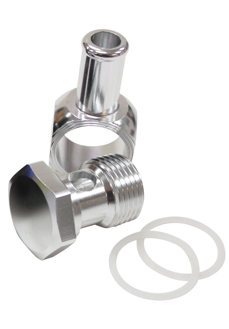 Aeroflow Performance Silver Finish. Suits Edelbrock Carburettors Aeroflow Alloy AN Banjo with Bolt 5/8" to 3/8 Barb AF164-06S SR