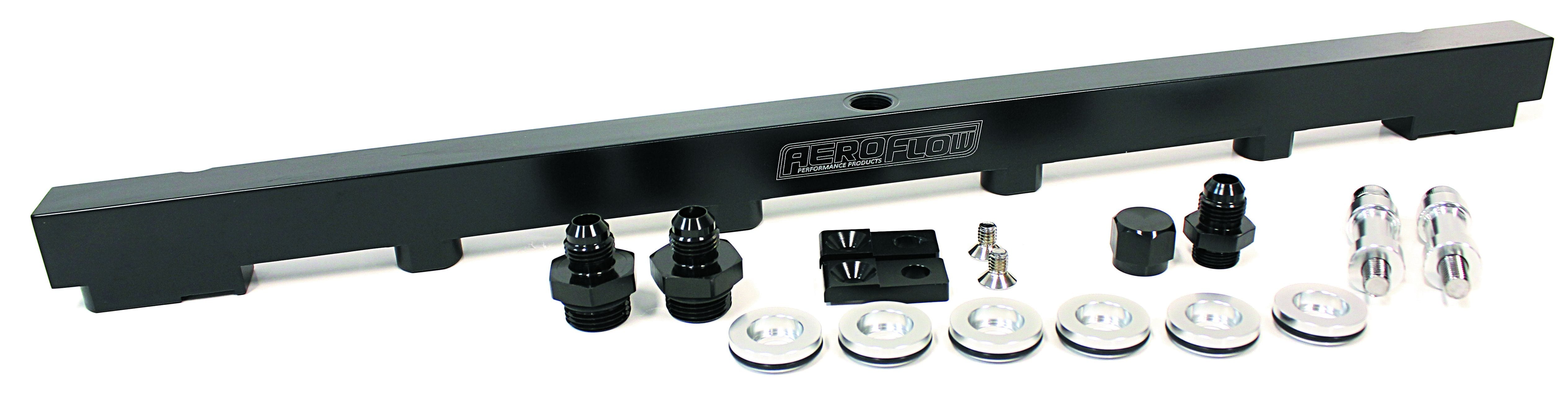 Aeroflow Performance Suit 14mm 3/4" Length and Full Length Fuel Injectors, -8ORB Ports Aeroflow Nissan RB25 Billet EFI Fuel Rail - Black AF64-2010BLK SR