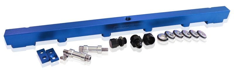 Aeroflow Performance Suit 14mm 3/4" Length and Full Length Fuel Injectors, -8ORB Ports Aeroflow Nissan RB25 Billet EFI Fuel Rail - Blue AF64-2010 SR