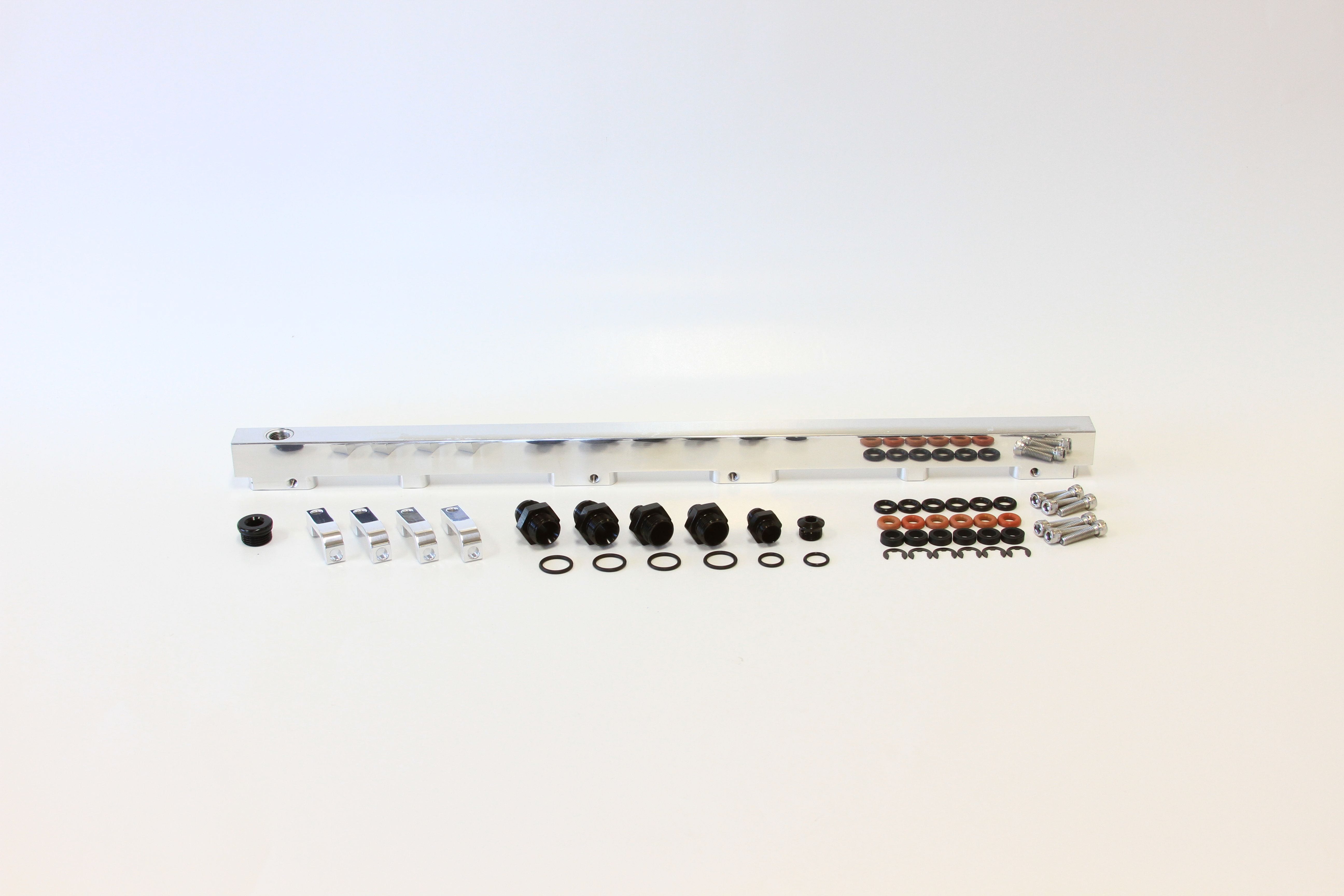 Aeroflow Performance Suit 14mm Full Length Fuel Injectors, -8ORB Ports Aeroflow Nissan RB30 Billet EFI Fuel Rail - Polished AF64-2012P SR