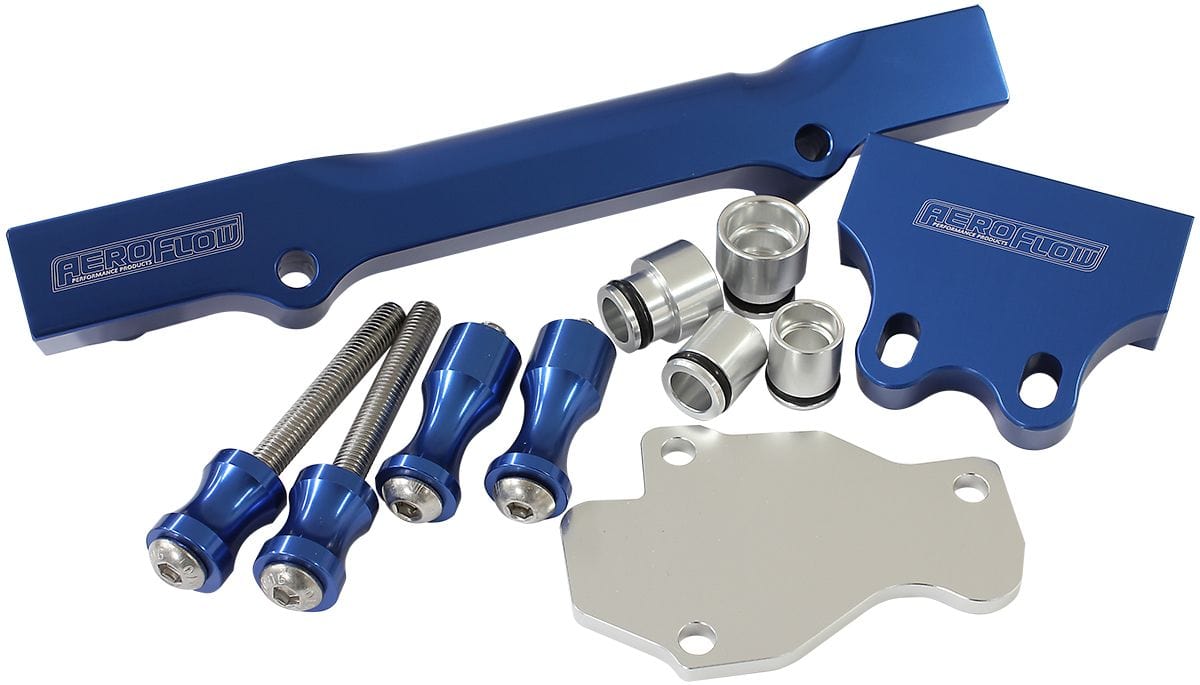 Aeroflow Performance Suit 14mm Full Short Fuel Injectors, -8ORB Ports Aeroflow Mazda Series 6,7,8 13B Billet EFI Fuel Rails - Blue AF64-2204 SR