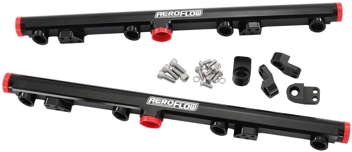 Aeroflow Performance Suit 14mm Short and 3/4" Length Fuel Injectors, -8ORB Ports Aeroflow GM LS1 LS2 LS3 Billet EFI Fuel Rails (Black) AF64-2155BLK SR